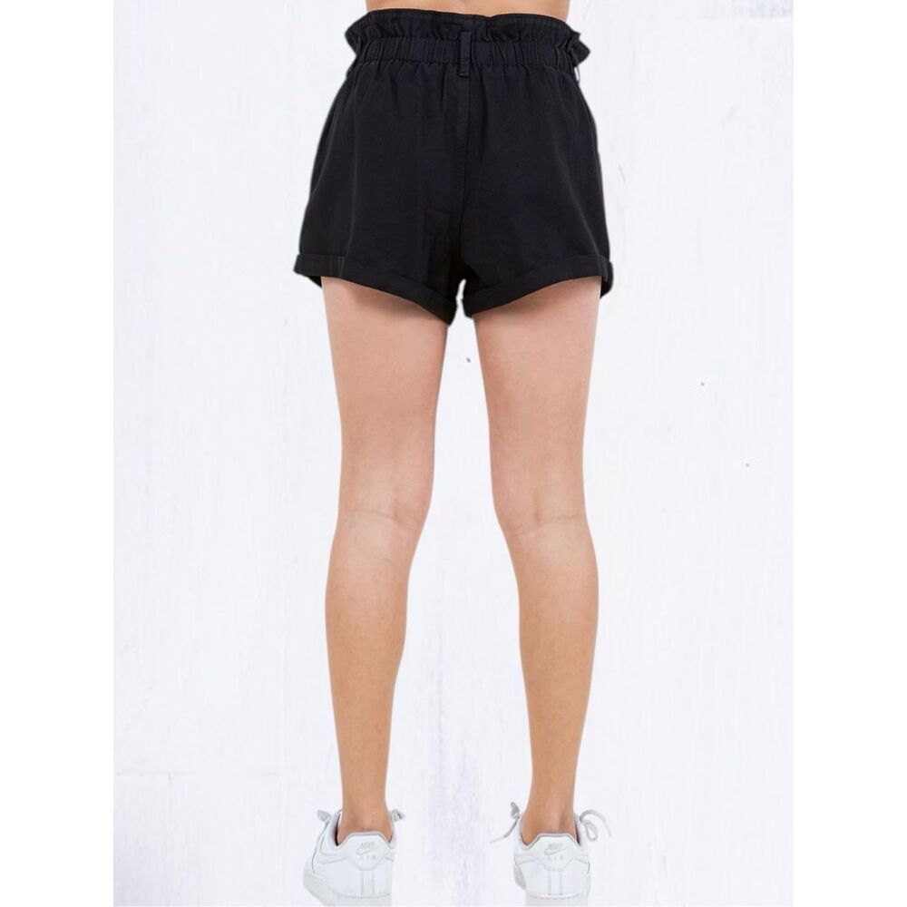 American Bazi Black High Rise Paper Bag Shorts Size Large NWT - Picture 3 of 9
